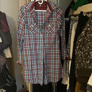 7 For All Mankind Red and Blue Plaid Long Sleeve Dress